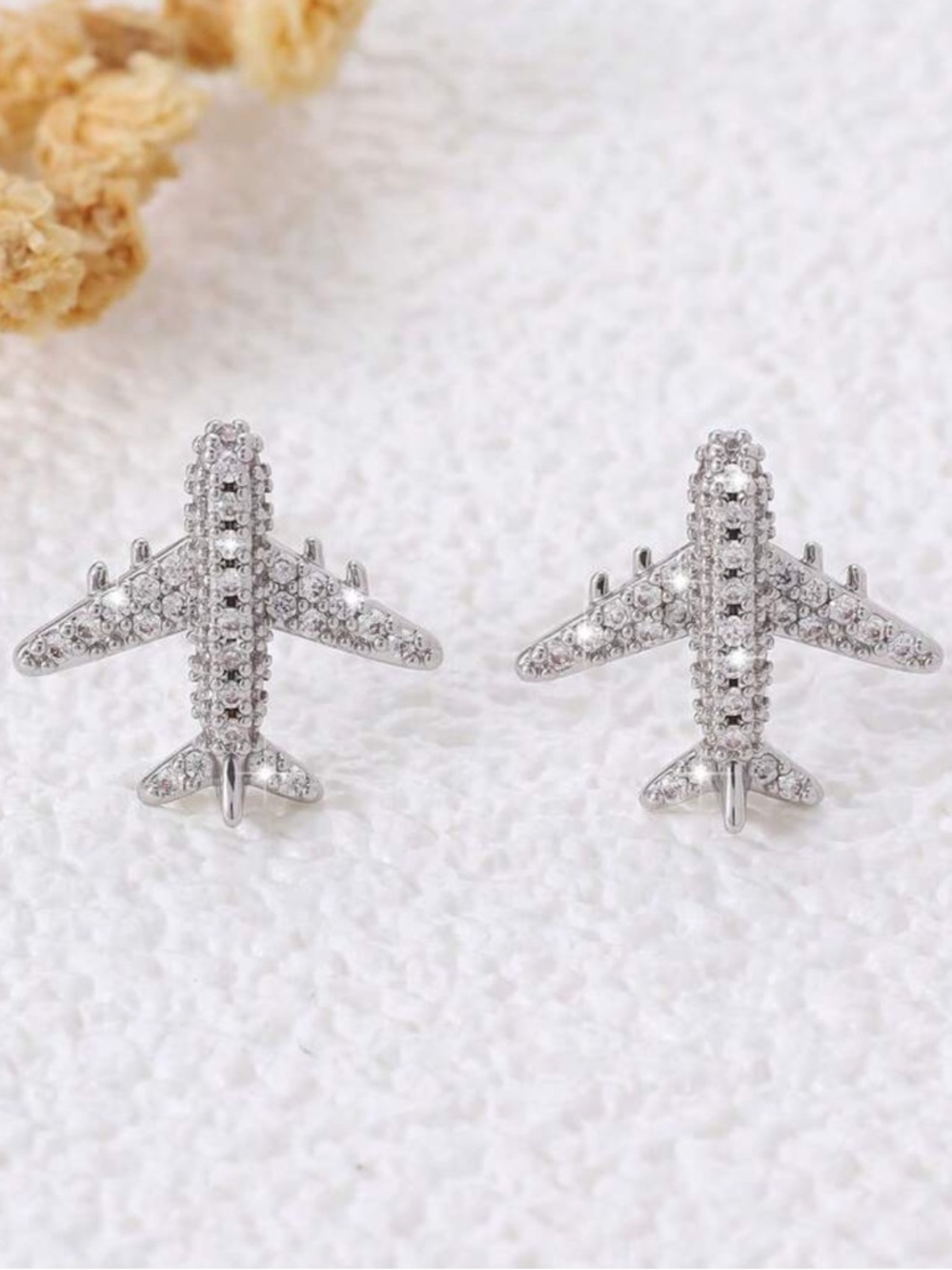 Cubic Zirconia Airplane Stud Earrings